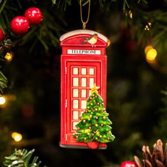 London Telephone Box Wooden Tree Decoration