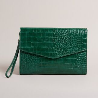 CROCEY Mid Green Croc Effect Envelope Pouch
