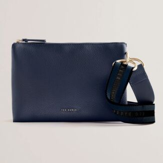 DARCEYY Dark Blue Branded Webbing Leather Crossbody Bag