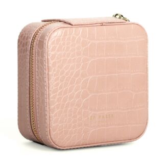 HAZELLI Croc Effect Pink Zipped Jewellery Case