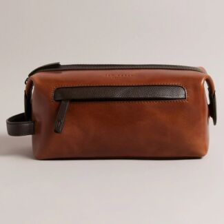 RAYLON Tan Waxy Leather Washbag