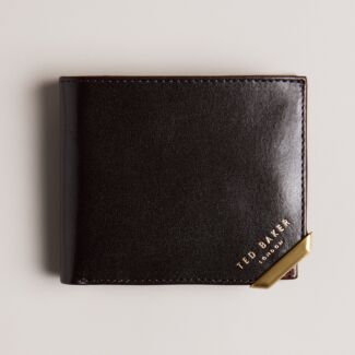 KORNERR Brown Metal Corner Leather Bifold Coin Wallet