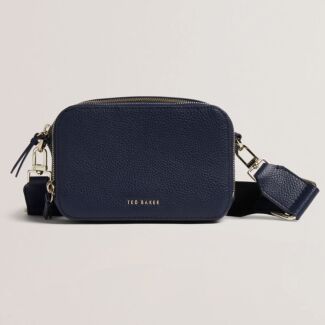 STUNNA Dark Blue Branded Webbing Leather Mini Crossbody Bag