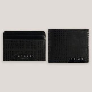ETAN Black Etched Leather Bifold Wallet & Card Holder Set