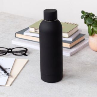 Black Rubber Coated Steel 500ml Water Bottle