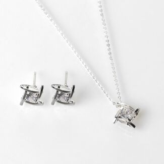 Silver-Plated Framed Necklace and Earring Gift Set 