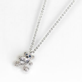 Girls Silver Plated Sparkly Teddy Necklace