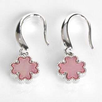 Silver Plated Mother Of Pearl Pink Clover Earrings