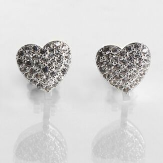 Silver Plated Pave Heart Clip On Earrings