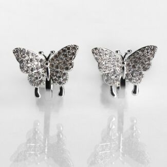 Silver Plated Pave Butterfly Clip On Earrings