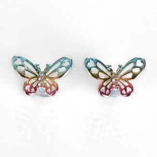 Girls Silver Plated Rainbow Butterfly Earrings