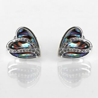 Silver Plated Paua Shell Sparkle Heart Stud Earrings