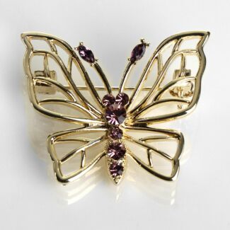 Gold-Plated Sparkle Filigree Butterfly Brooch