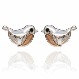 Robins Appear Two Tone Stud Earrings