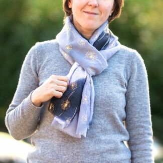Grey Dandelion Clock Foil Boxed Scarf