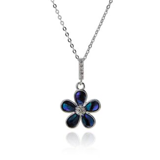 Paua Shell Pretty Flower Silver Plated Necklace