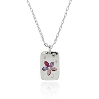 Luxe Tag Floral Silver Plated Necklace