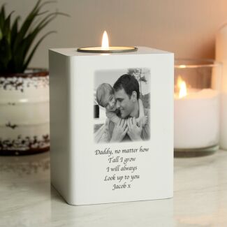 Personalised Photo Upload White Wooden Tealight Holder