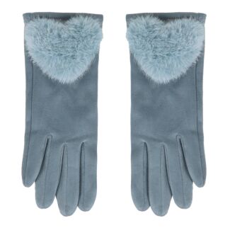 Heart Blue Pom Pom Gloves