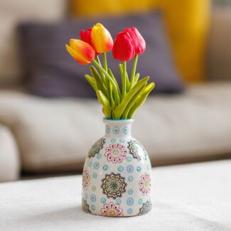 Mandala Flowers Large Ceramic Bud Vase