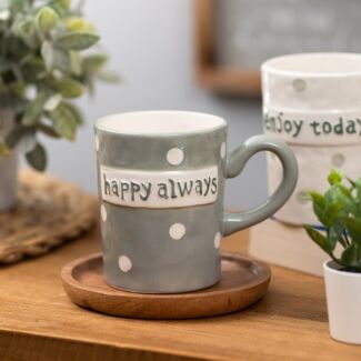 ‘Happy Always’ Polka Dot Ceramic Mug