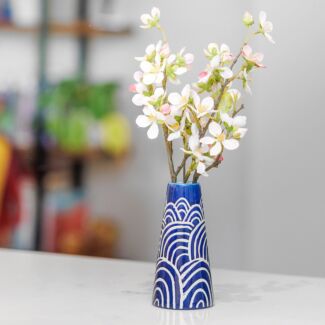 Indigo Waves Ceramic Bud Vase