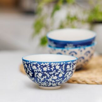 Indigo Leaves Small Ceramic Bowl