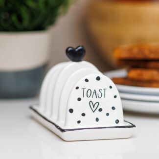 Monochrome Hearts & Spots Ceramic Toast Rack