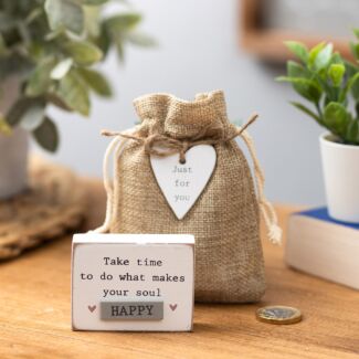 ‘Happy’ Mini Blessing Block with Drawstring Bag