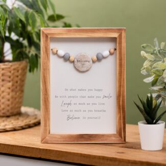 ‘Believe’ Beads Framed Wooden Plaque