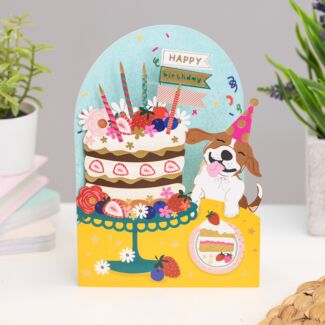 Birthday Cake & Dog Paper Cut Art Birthday Card