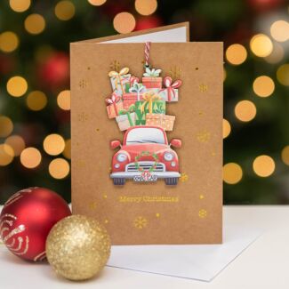 Car And Presents Keepsake Christmas Card with Tree Decoration