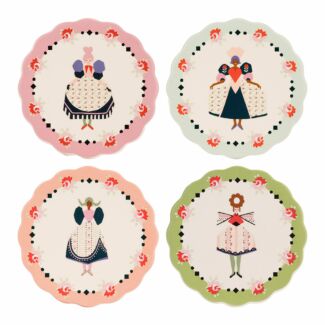 Spring Set Of 4 Round Ceramic Coasters with Holder