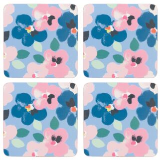 Painted Pansies Blue Set of 4 Coasters