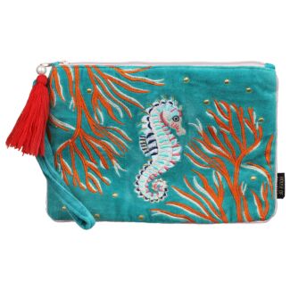Coral Seahorse Clutch Bag