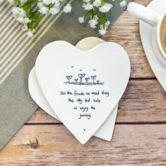 ‘It’s the Friends We Meet’ Heart Shaped Coaster