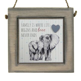 Elephants Love Never Ends Wooden Plaque