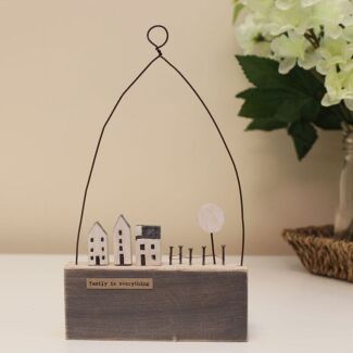 ‘Family Is Everything’ Houses and Fence Wooden Scene