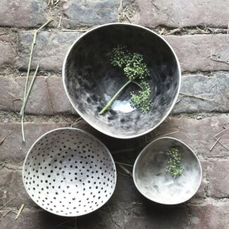 Set of Three Colour Wash and Dots Boxed Bowls