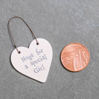 ‘Hugs For Special Girl’ 3cm Little Heart On Wire