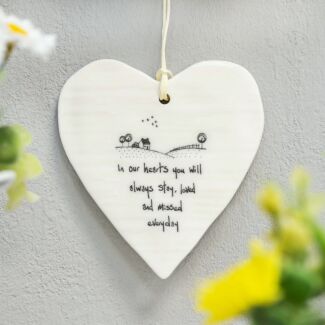 ‘In Our Hearts’ Round Wobbly Porcelain Heart