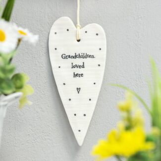 ‘Grandchildren Loved Here’ Long Wobbly Porcelain Heart