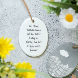 ‘Be Strong Because’ Sgraffito Porcelain Hanger