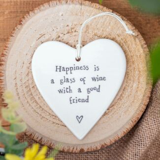 Happiness is a Glass Of Wine Porcelain Heart