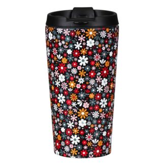 Black Ditsy Flowers Stainless Steel Travel Coffee Cup