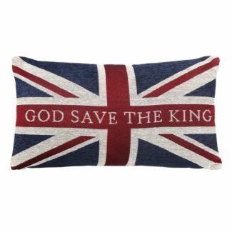 King Charles III Coronation ‘God Save The King’ Rectangular Chenille Cushion