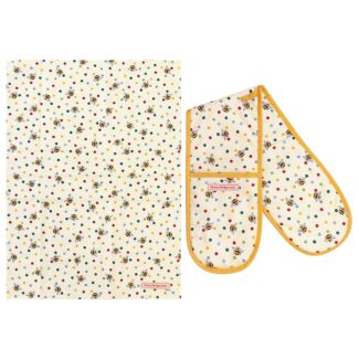 Bumblebee & Polka Dot Double Oven Glove and Tea Towel Set