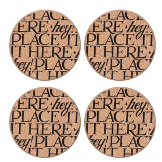 Black Toast Set Of 4 Round Cork Coasters