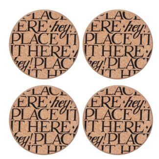 Black Toast Set Of 4 Round Cork Coasters