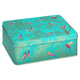 Deep Rectangular Green Birds Tin